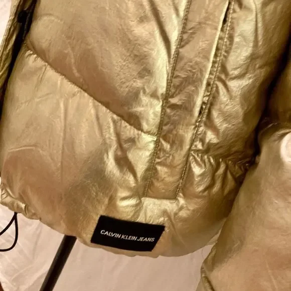 Calvin Klein Gold Hooded Puffer Coat size Small - Picture 13 of 16